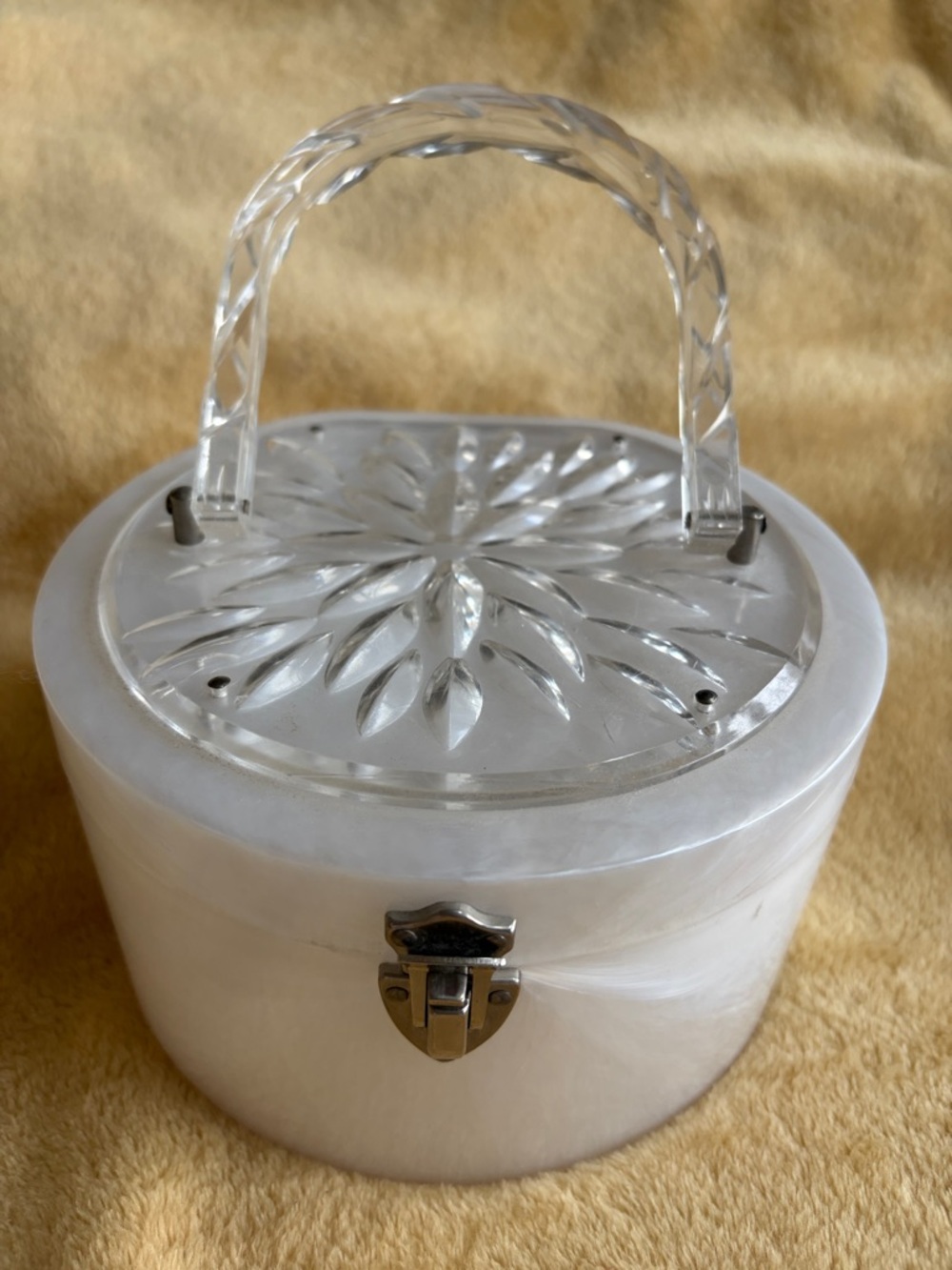 Elegant White lucite purse  Box with Clear Handle - unbranded